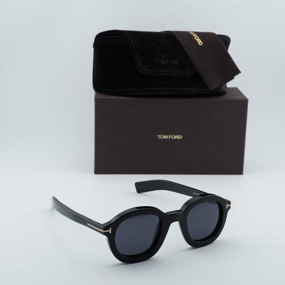 Tom Ford Raffa FT1100 01A Round Sunglasses - Black/Smoke - Picture 1 of 11